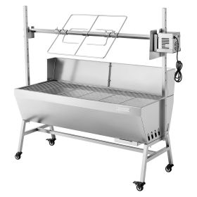 grillVEVOR Rotisserie Grill, 38W BBQ Outdoor Pig & Lamb Spit Roaster, Charcoal Spit Roaster with 132 LBS Capacity, Wheels & 4-Level Height