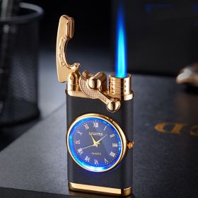fireLighter With Electric Watch Rocker Arm Automatic Ignition Straight Blue Flame Lighter Creative Real Dial Inflatable Windproof Lighter Men's Watch (Color: Black matte)